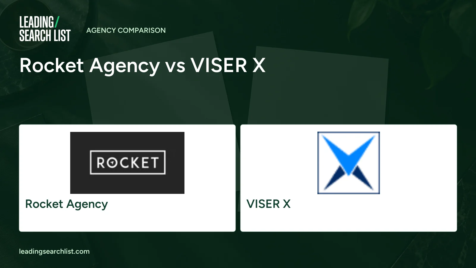 Rocket Agency vs VISER X. Logos shown: Rocket Agency, VISER X. Leading Search List.