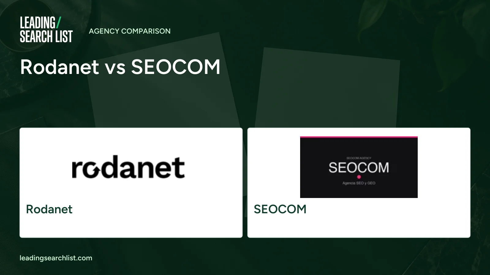 Rodanet vs SEOCOM. Logos shown: Rodanet, SEOCOM. Leading Search List.