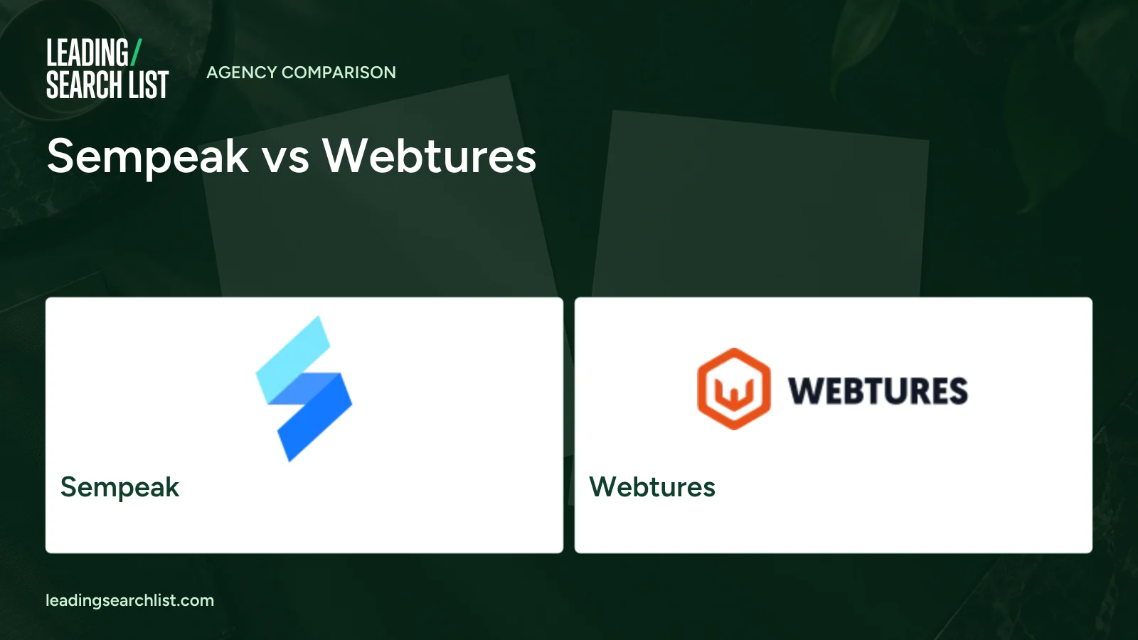 Sempeak vs Webtures. Logos shown: Sempeak, Webtures. Leading Search List.