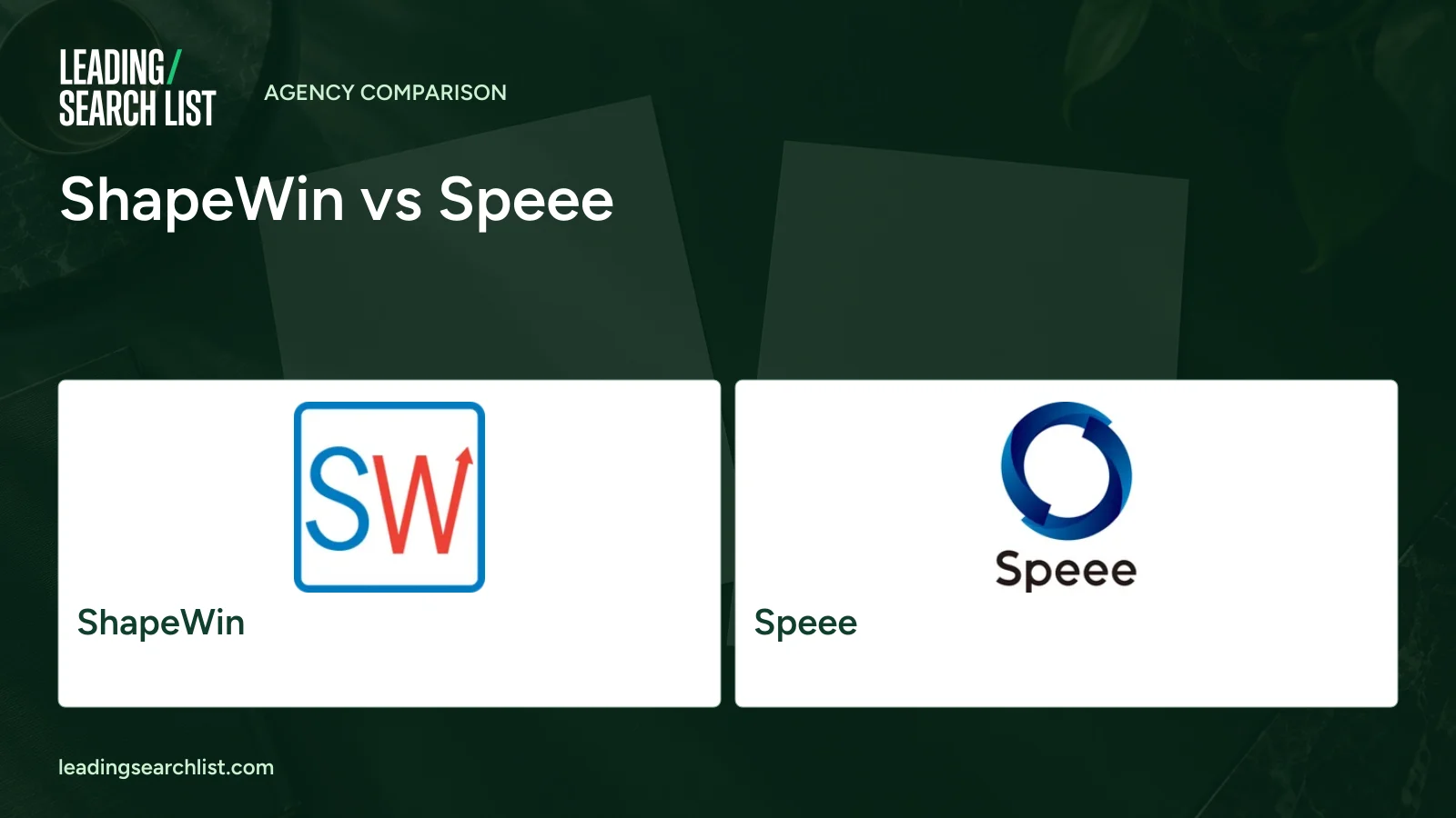ShapeWin vs Speee. Logos shown: ShapeWin, Speee. Leading Search List.