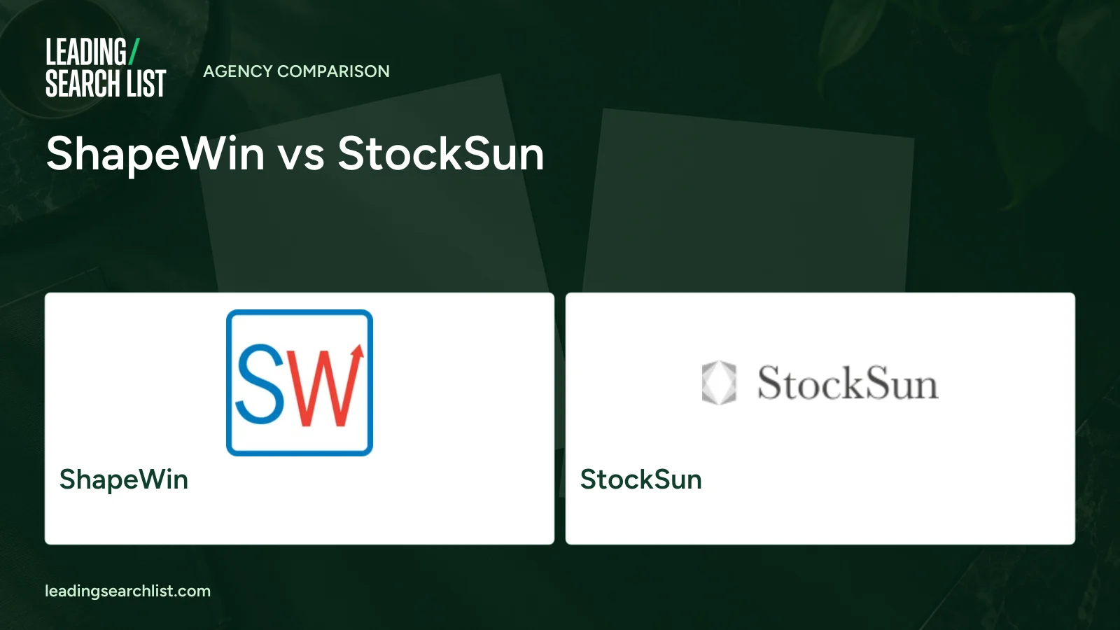 ShapeWin vs StockSun. Logos shown: ShapeWin, StockSun. Leading Search List.