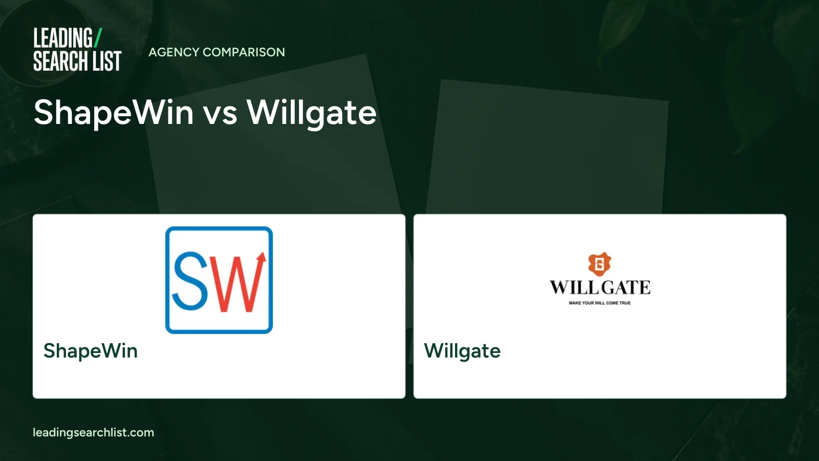 ShapeWin vs Willgate. Logos shown: ShapeWin, Willgate. Leading Search List.