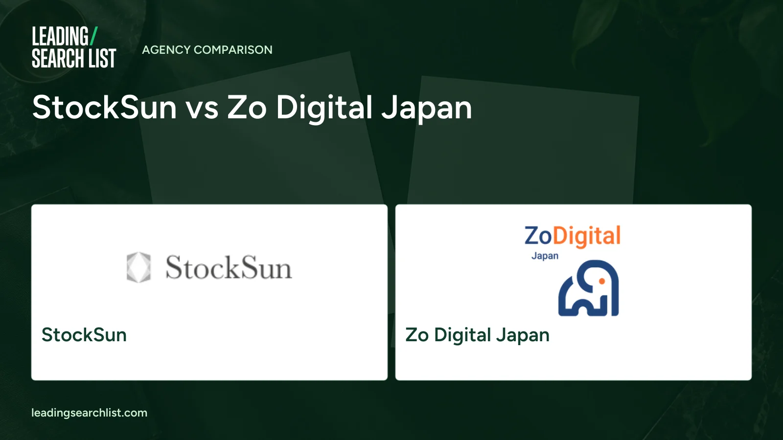 StockSun vs Zo Digital Japan. Logos shown: StockSun, Zo Digital Japan. Leading Search List.