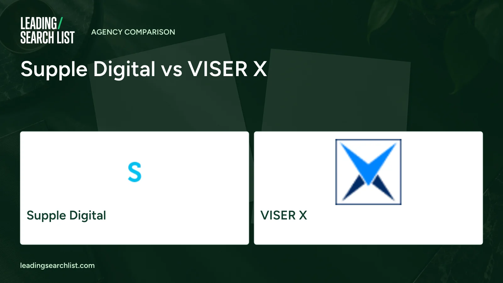Supple Digital vs VISER X. Logos shown: Supple Digital, VISER X. Leading Search List.