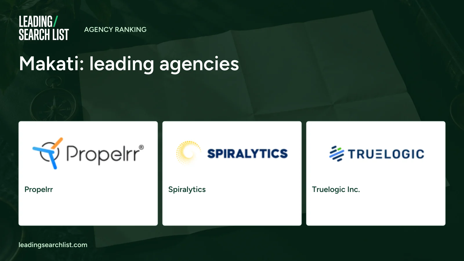 Makati: leading agencies. Logos shown: Propelrr, Spiralytics, Truelogic Inc.. Leading Search List.