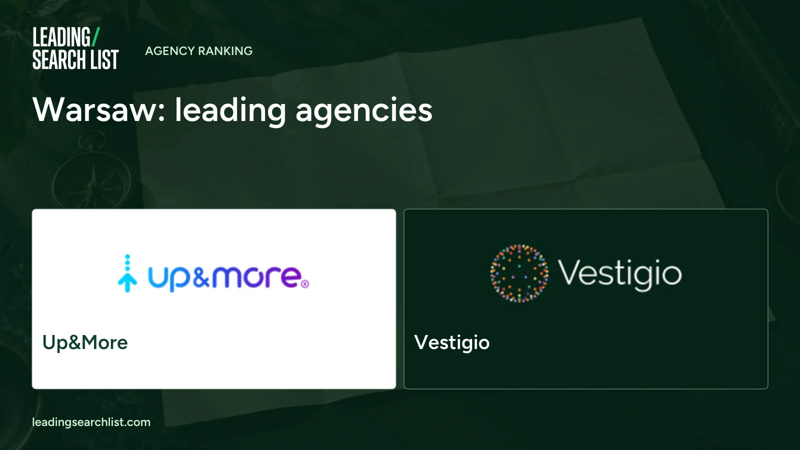 Warsaw: leading agencies. Logos shown: Up&More, Vestigio. Leading Search List.
